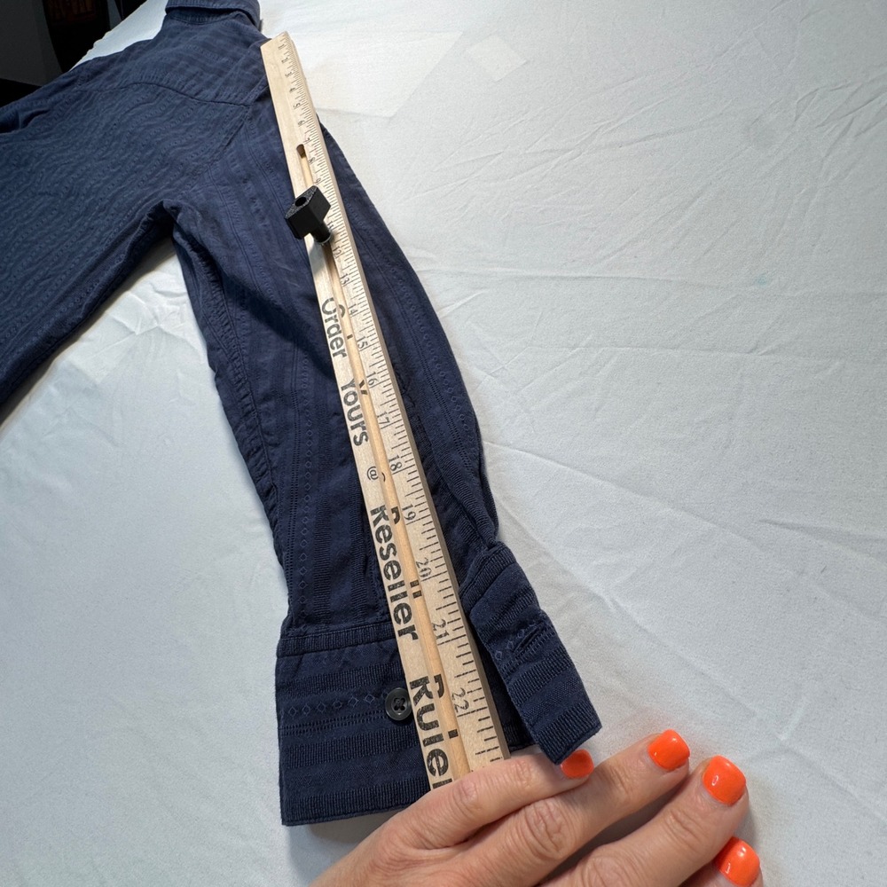 Stamp 10 Button Down Shirt Long Sleeve Navy Blue Dobby Stripe Diamond Men Small - Picture 6 of 8